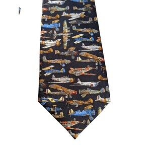 Airplane Tie 100% Silk World War II Blue Museum Artifacts Tie Novelty Aviation